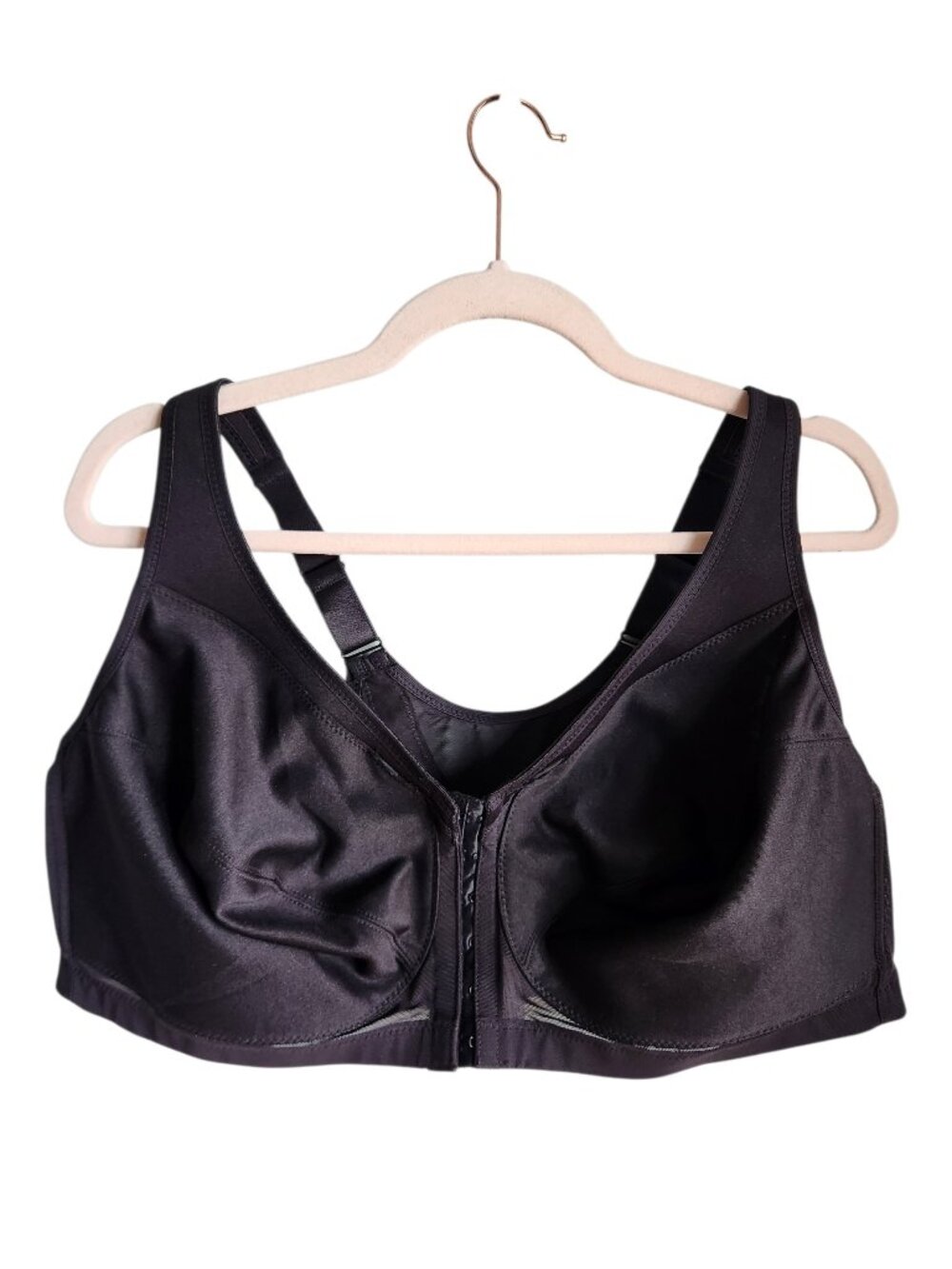 Glamorise Bra 46DD Women's BlackMagiclift Back Support Wireless Front Close 1265